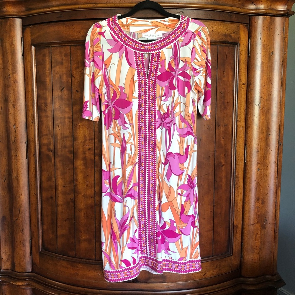 Maggy London Floral Pink Keyhole Midi Dress